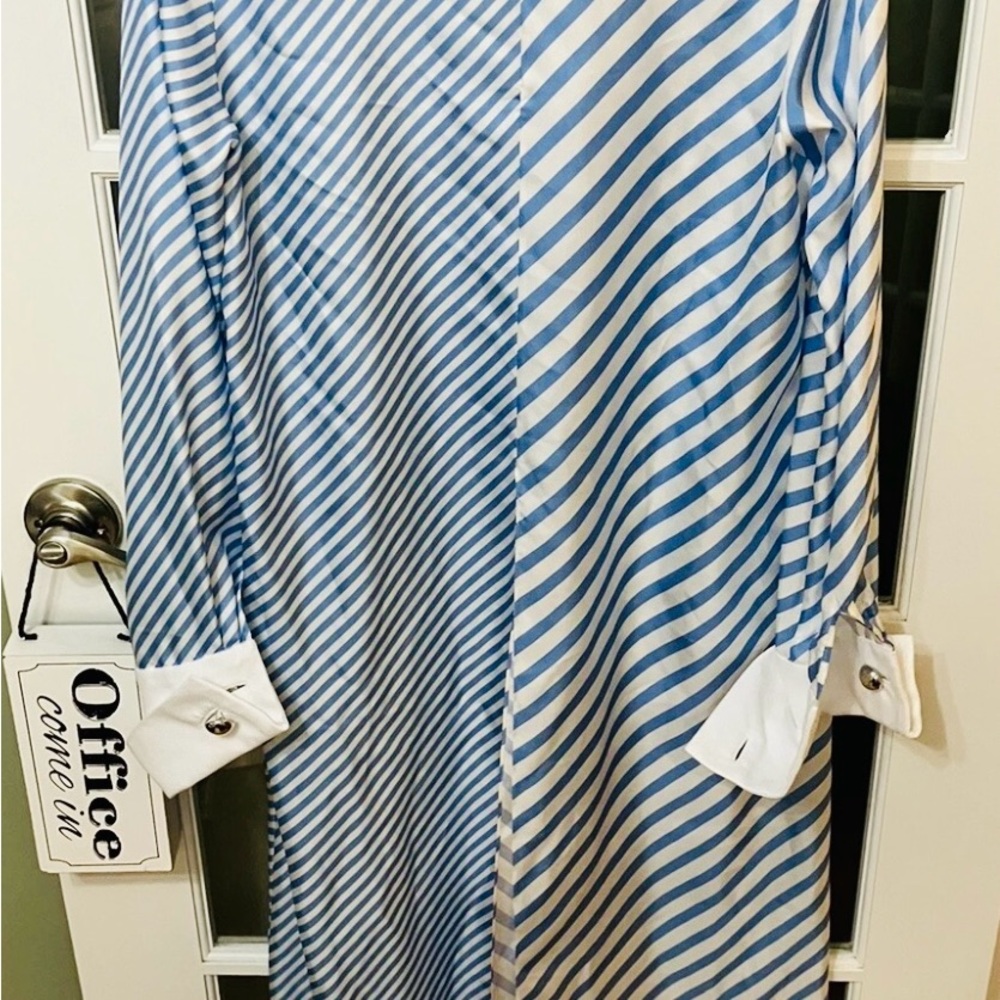 NWT MONSE 100% Silk Blue White Striped Bow Tie Midi Dress Size 2 - Picture 8 of 10